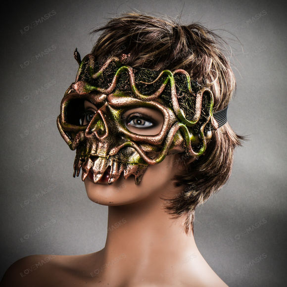 Grim Reaper Skull Woodland Medusa Snake Masquerade Mask - Gold - Picture 9 of 10